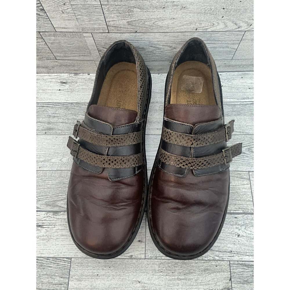 Naot Shoes Womens Size 40 Brown Black Leather Buckle Comfort Walking Made Israel